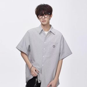 wassup happy条纹短袖衬衫男夏季2025新款青少年宽松复古休闲外套图片