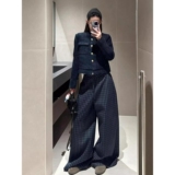 复古格子山本裤女夏新款高腰休闲慵懒垂感阔腿裤513CK1561P43，女装休闲裤，星座513