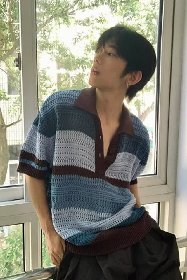 镂空针织polo衫男夏短袖透气条纹时尚翻领休闲半袖513PL131P35,男装针织衫/毛衣,星座513