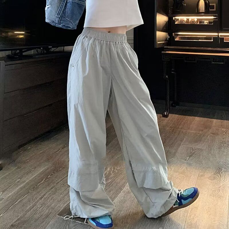 新款冰丝裤冲锋伞兵直筒休闲男女同款夏潮抽绳松紧513CK166P38,男装休闲裤,星座513
