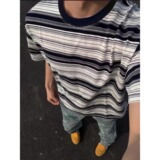 潮流新款日系街头休闲圆领百搭款短袖条纹T恤男女513DX1184P33，男装T恤，星座513