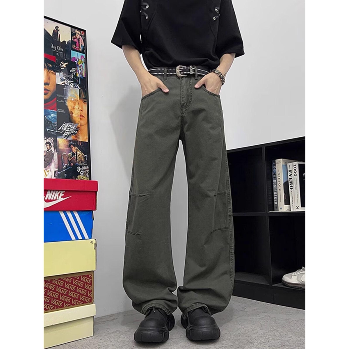 美式工装牛仔裤女新宽松直筒高腰休闲阔腿拖地裤子513CK266P50，男装牛仔裤，星座513