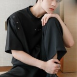 夏季新款痞帅男潮牌铆钉短袖T恤时尚垫肩轻奢风上衣513DX1016P34，男装T恤，星座513