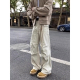 美式复古宽松直筒工装裤男女水洗做旧多口袋街头裤513CK1155P52，男装牛仔裤，星座513