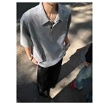 浅灰色半拉链翻领t恤男款美式复古拼接短袖polo衫高级感重磅半袖，男装Polo衫，星座513