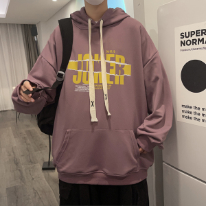秋季新款大帽绳连帽男流行时尚套头卫衣情侣外套514-7WY04,黑色鸭绒衣服搭配什么裤子好看图片
