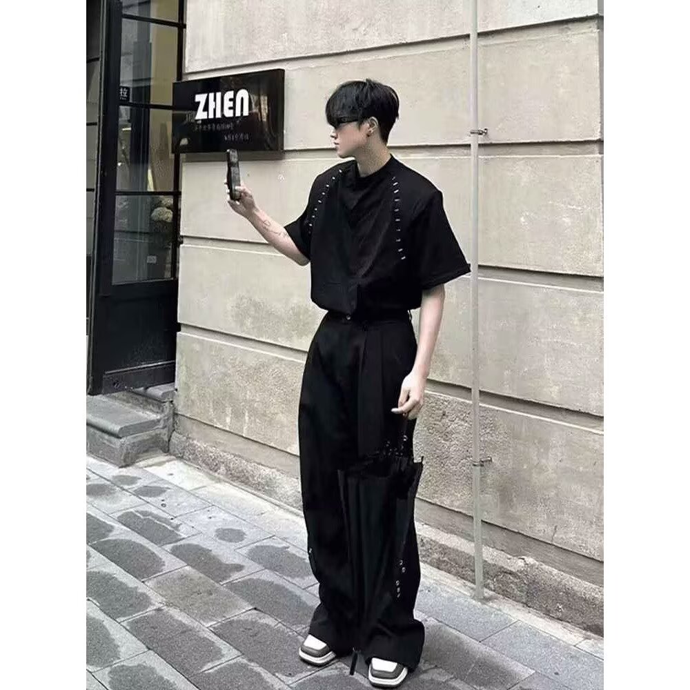 高级设计感T恤男潮牌宽松短袖新男休闲痞帅气半截袖513DX972P40,男装T恤,星座513