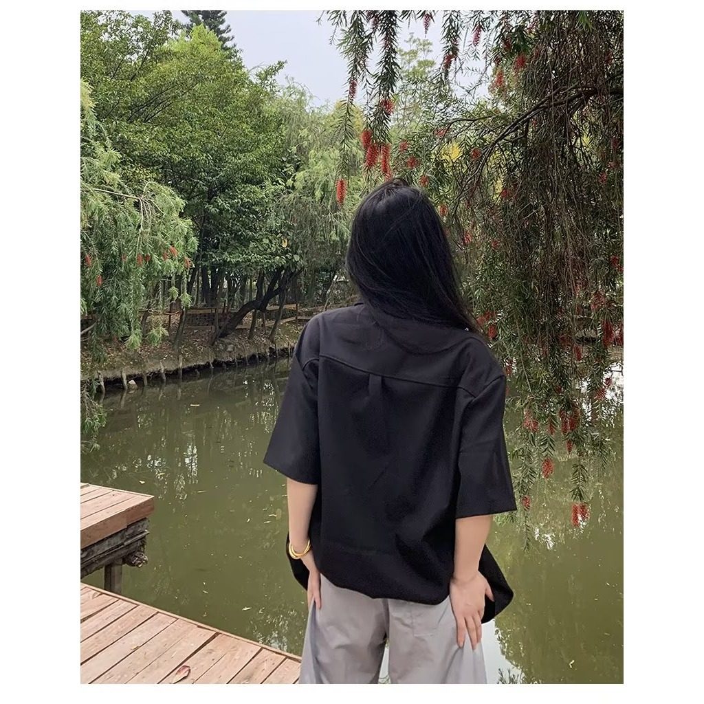 慵懒尖领潮流新款五分袖休闲女文艺时尚百搭衬衫513DX206P28,男装T恤,星座513
