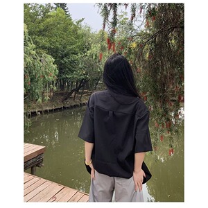 慵懒尖领潮流新款五分袖休闲女文艺时尚百搭衬衫513DX206P28图片