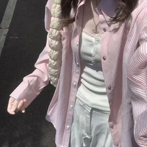 韩系甜美条纹防晒衬衫女夏季新款长袖开衫衬衣513CX1118P33图片