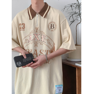 夏季新款情侣翻领拼接T恤字母印花男PL2311P48514-7