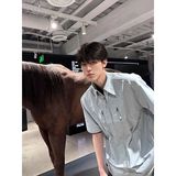 拉链垫肩衬衫男短袖夏季痞帅工装衬衣设计感七分袖513DC1653P38，女装衬衫，星座513