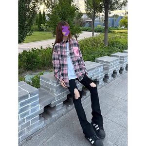 美式破洞弯刀牛仔裤男窄版修身显瘦直筒微喇裤513CK1036P33图片