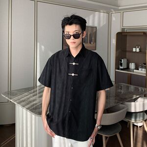 夏季冰丝纯色褶皱短袖衬衫百搭休闲高级感帅气凉感男513DX539P40图片