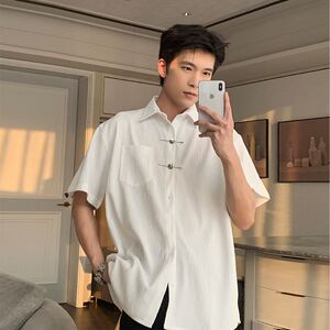 夏季冰丝纯色褶皱短袖衬衫百搭休闲高级感帅气凉感男513DX539P40图片