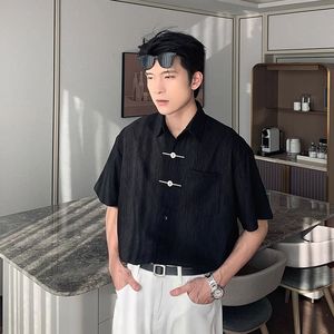 夏季冰丝纯色褶皱短袖衬衫百搭休闲高级感帅气凉感男513DX539P40图片