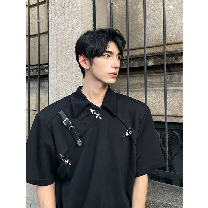 飞机扣皮带拼接polo衫男款夏季高级感宽松短袖T恤513PL134P42图片