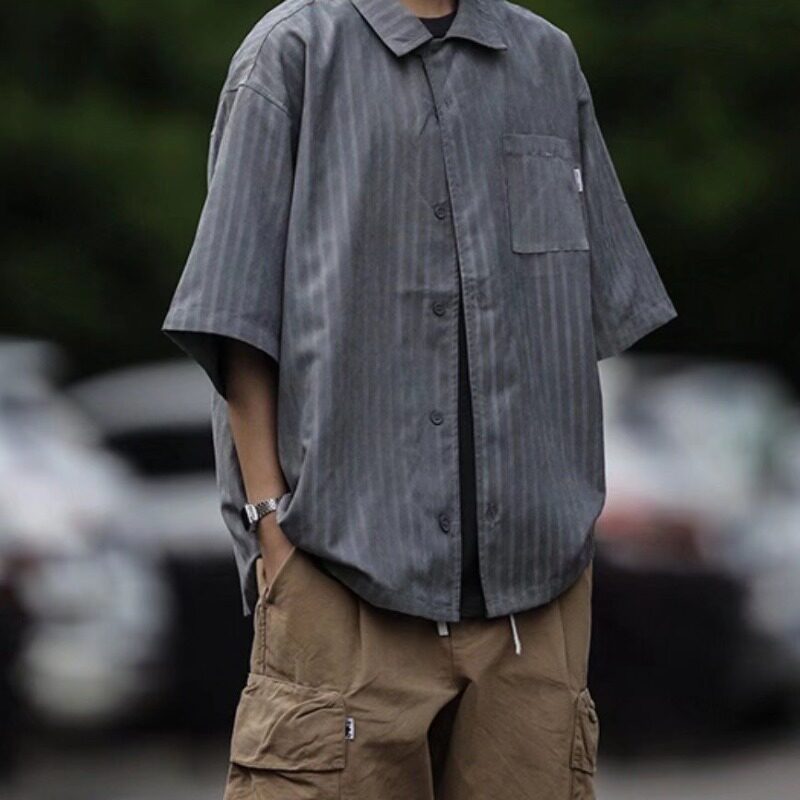 夏季潮流日系短袖简约条纹新款文艺标准男513DX204P22,男装T恤,星座513