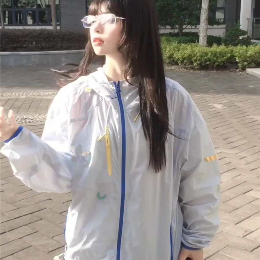 户外防晒衣女夏新拉链撞色休闲透气轻薄连帽防晒513FS444-1P40,女装防晒衣,星座513