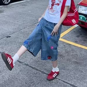 时尚慵懒美式复古可爱刺绣七分裤阔腿中裤新款潮流513DK1189P40图片