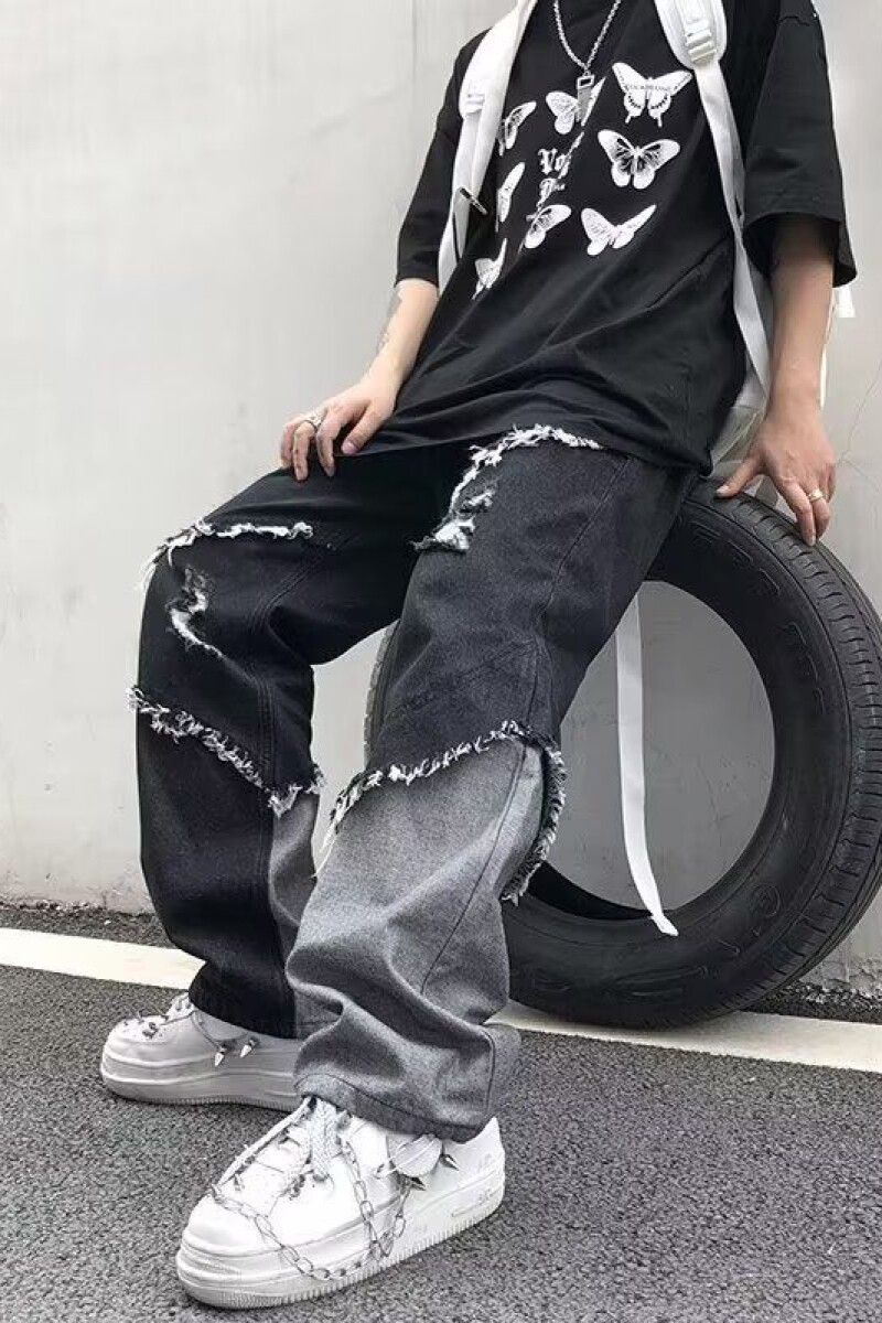 嘻哈潮牌破洞复古做旧长裤美式高街宽松拖地牛仔裤513CK1601P43,女装牛仔裤,星座513