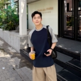 藏蓝拼浅灰色