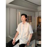 夏季冰丝纯色褶皱短袖衬衫百搭休闲高级感帅气凉感男513DX539P40，男装T恤，星座513