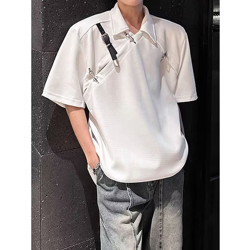 飞机扣皮带拼接polo衫男款夏季高级感宽松短袖T恤513PL134P42,男装Polo衫,星座513
