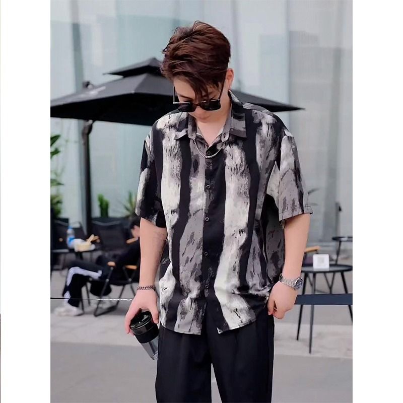 冰丝短袖衬衫男夏季新款宽松休闲半袖衬衣外套513DX1483P30,男装衬衫,星座513