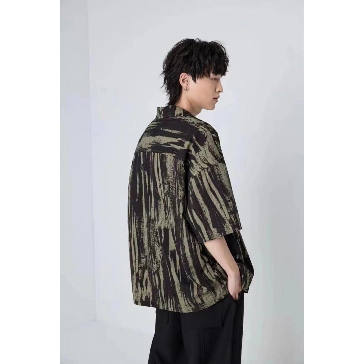 高级感痞帅泼墨短袖衬衫男夏薄款潮牌韩版衬衣513DX413P29,男装T恤,星座513