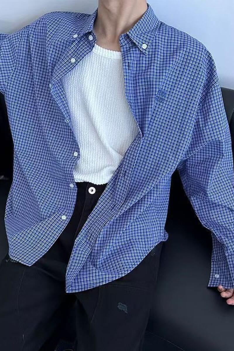 美式古着慵懒宽松蓝色格子衬衫男女同款长袖衬衣513CS1111P28,男装衬衫,星座513