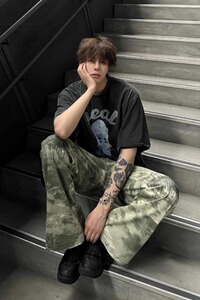 心电图刺绣迷彩工装裤男美式裤子高街设计感微喇裤513CK051P40图片