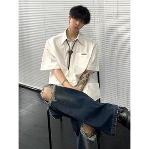 现货夏季高级感衬衫男短袖宽松上衣纯色休闲衬衣513DX1356P33,中国男人冬天搭配图片