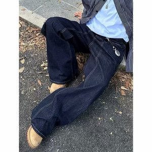 美式复古垂感拖地明线廓形阔腿弯刀男女牛仔裤513CK1165P40图片