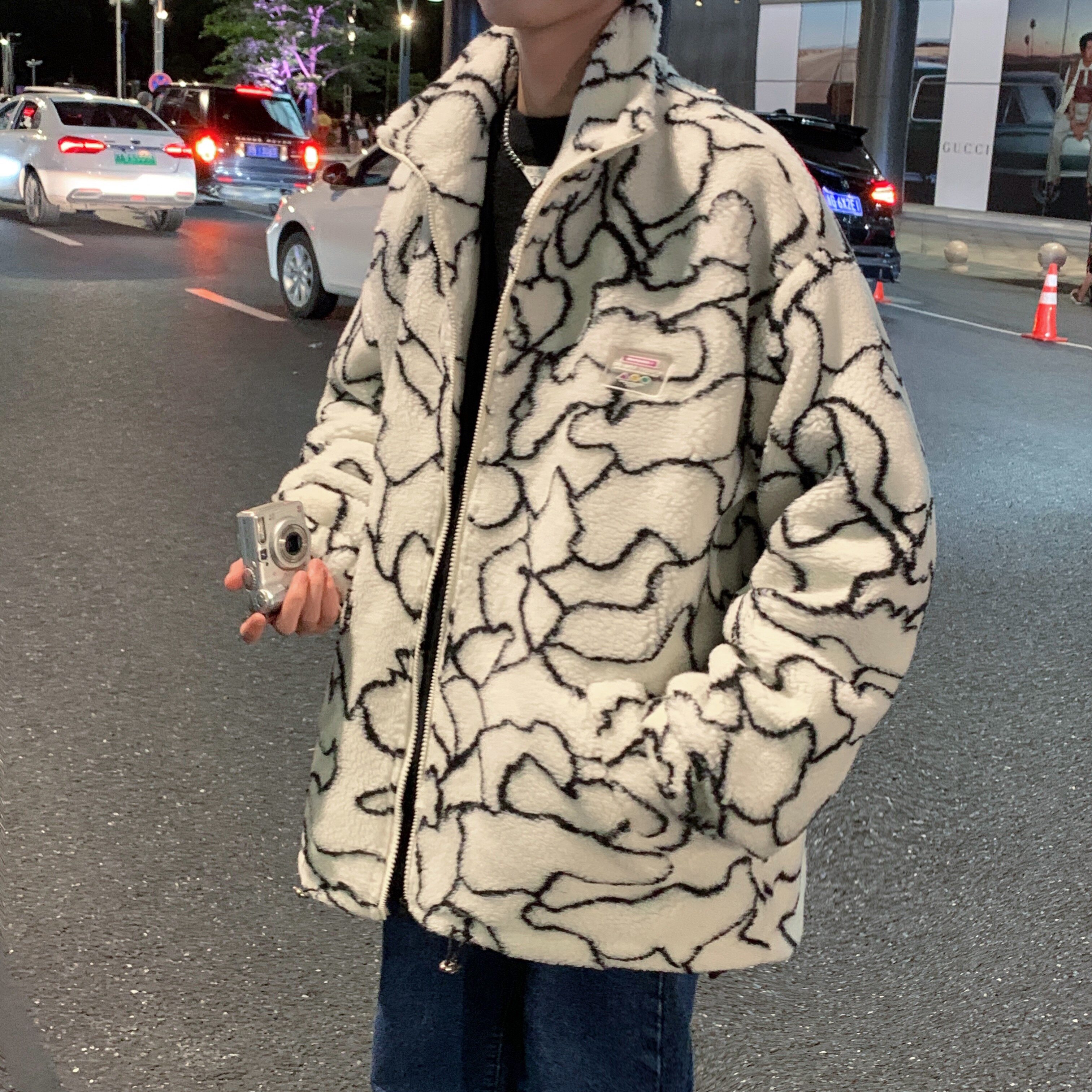 男冬季羊羔绒外套棉衣拼色韩版潮流棉服宽松l立领 711 MY217 P100图片