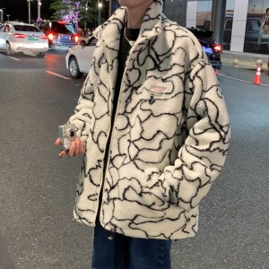 男冬季羊羔绒外套棉衣拼色韩版潮流棉服宽松l立领 711 MY217 P100图片