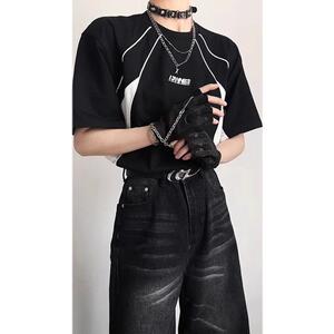 撞色拼接小领口t恤男夏季美式高街短袖潮牌半截袖513DX393P32图片