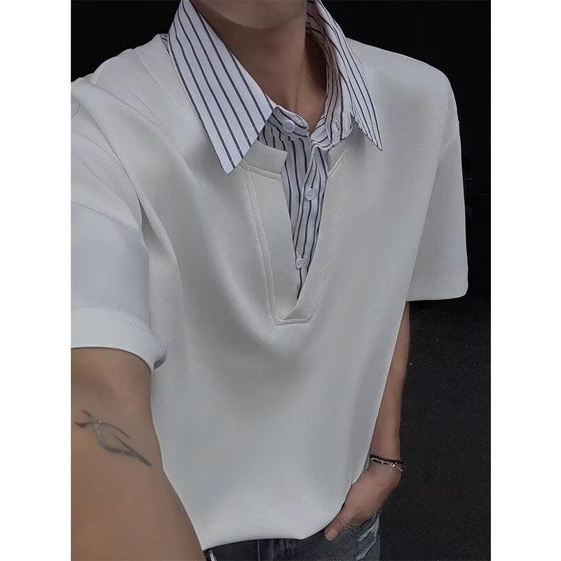 假两件衬衫领短袖T恤男夏季潮牌polo领痞帅宽松半袖513PL1758P33,男装T恤,星座513