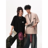 短袖t恤男潮牌夏季宽松五分袖红潮流简约上衣513DX1214P28，女装T恤，星座513