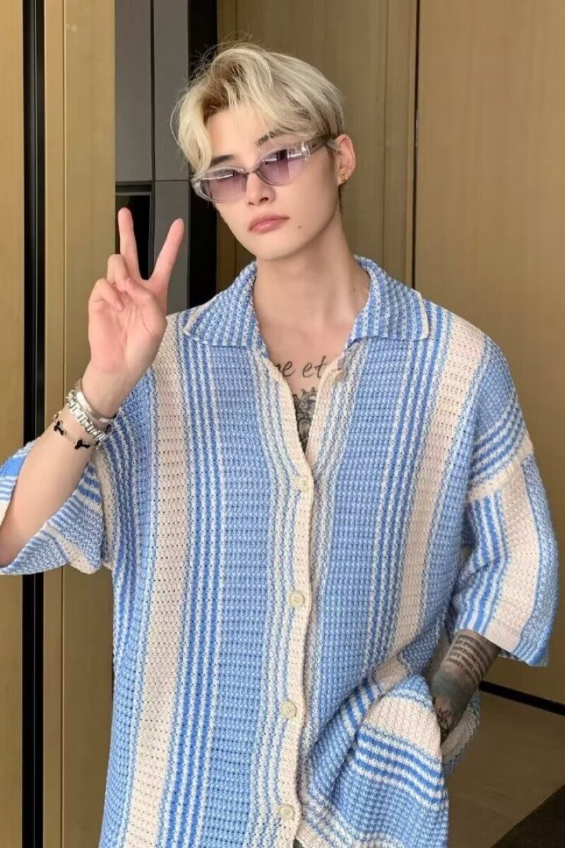 针织衬衫夏港风宽松趣味新款男装上衣外穿513DX1129P35,男装衬衫,星座513