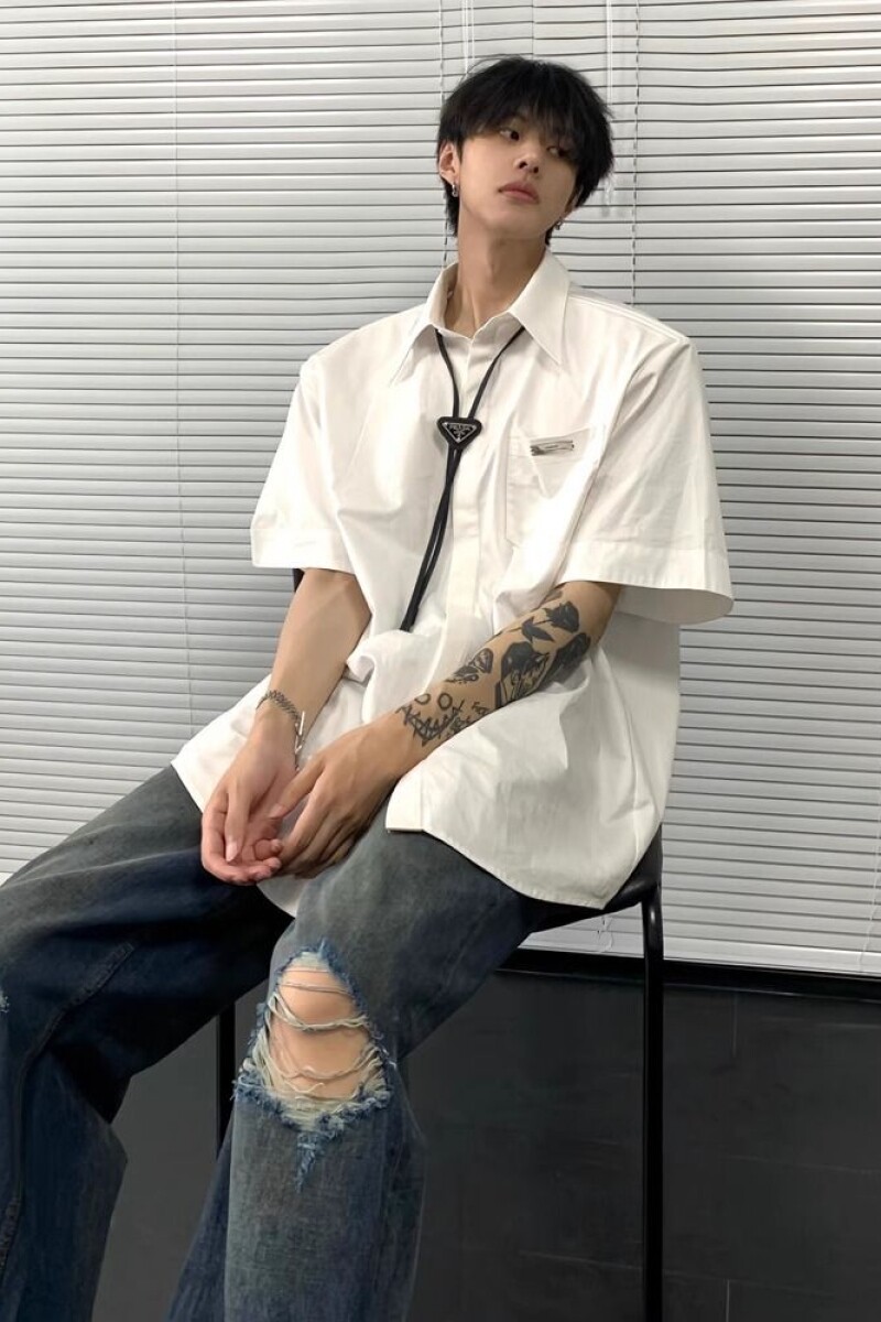现货夏季高级感衬衫男短袖宽松上衣纯色休闲衬衣513DX1356P33,男装T恤,星座513