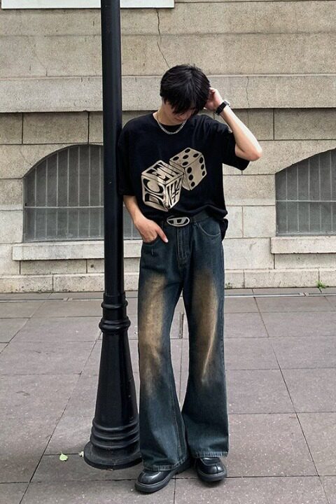 美式复古蓝做旧微喇叭牛仔裤直筒裤夏男女513CK032P36,男装牛仔裤,星座513