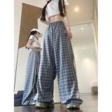 美式垂感褶皱格子裤女夏季日系宽松长裤美式街头513CK441P47，男装休闲裤，星座513