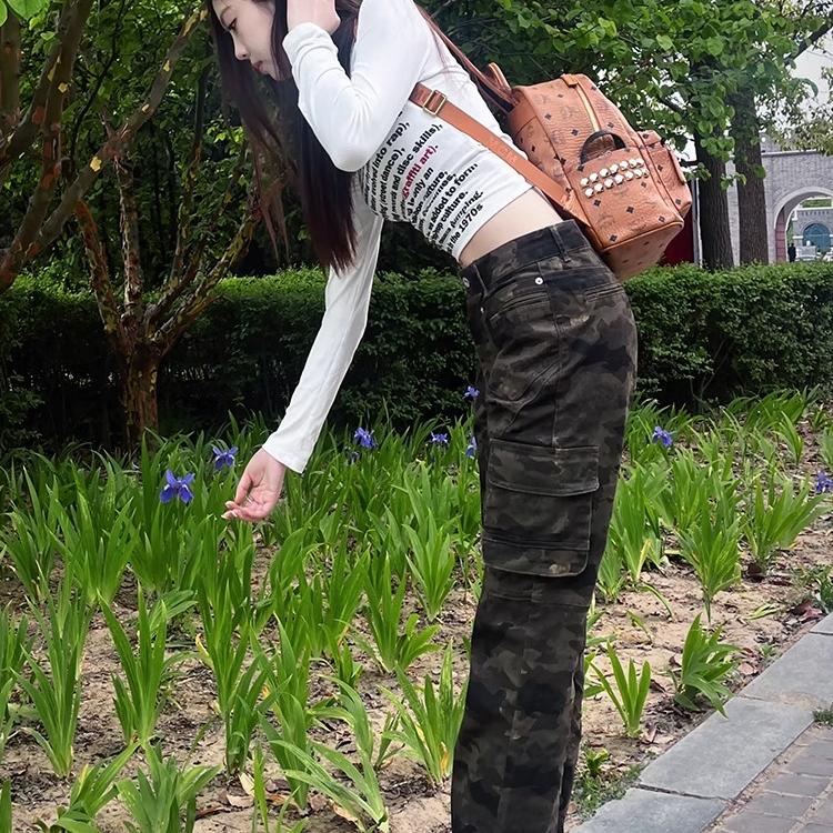 美式复古迷彩裤多口袋工装裤男女直筒微喇长裤513CK1027P40,男装牛仔裤,星座513