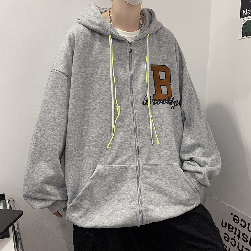 秋季新款植绒印花穿绳时尚宽松情侣连帽开衫男卫衣514-7WY01P65,男装卫衣,星座513