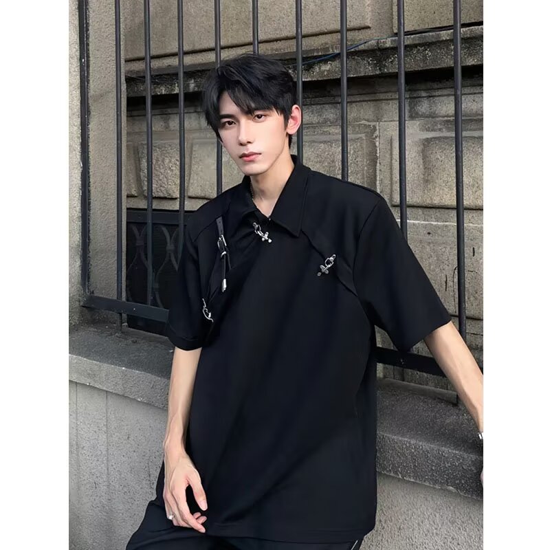 飞机扣皮带拼接polo衫男款夏季高级感宽松短袖T恤513PL134P42,男装Polo衫,星座513