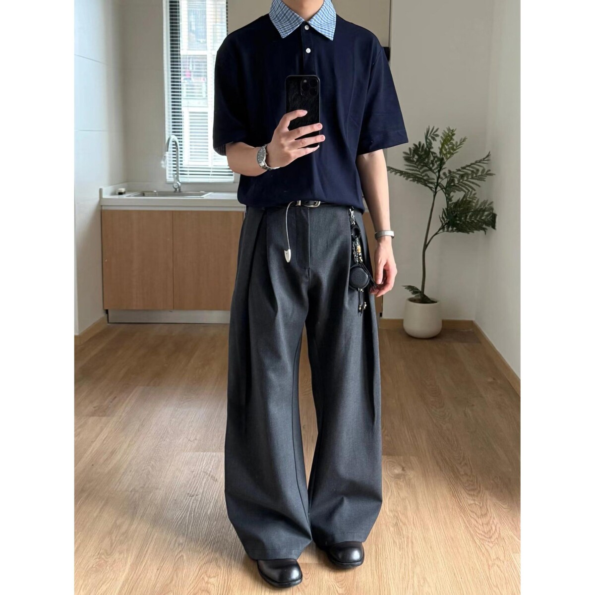 新款宽松休闲裤男韩版潮流百搭夏季薄阔腿拖地长裤513CK1674P43,女装休闲裤,星座513