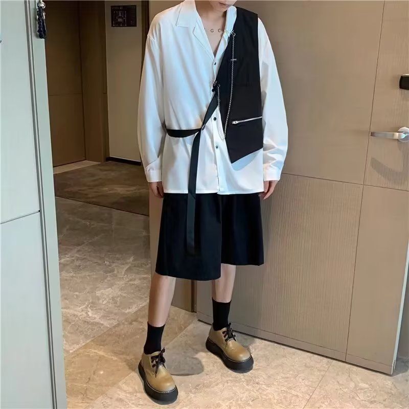 马甲拼接撞色薄款长袖项链衬衫男高街外穿上衣513CS1449P45,男装背心/马甲,星座513