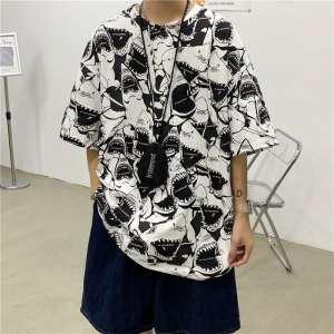 夏季新款时尚潮流卡通涂鸦印花短袖圆领休闲宽松T恤男711 T06 P28图片