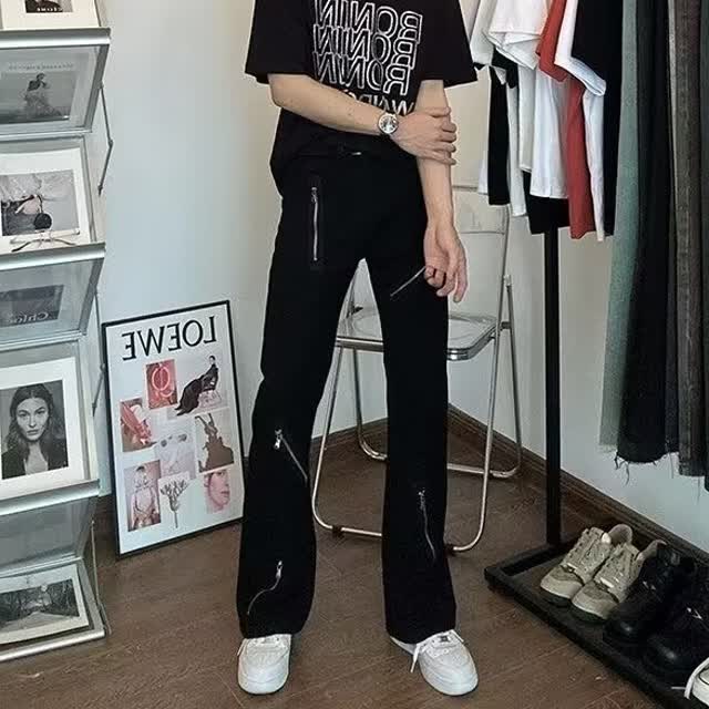 新款美式高街风拉链牛仔裤男潮牌喇叭裤高腰阔腿裤513CK008P35,男装牛仔裤,星座513